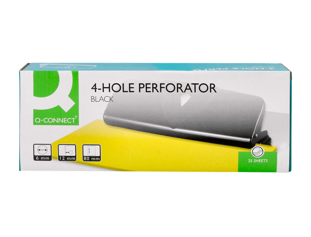 TALADRADOR Q-CONNECT KF01238 NEGRO 4 TALADROS ABERTURA 1,6 MM CAPACIDAD 16 HOJAS