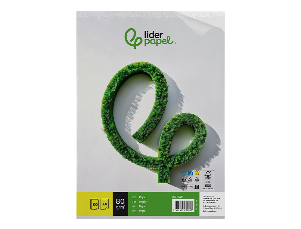 PAPEL LIDERPAPEL A4 80G/M2 LISO PAQUETE DE 100 HOJAS