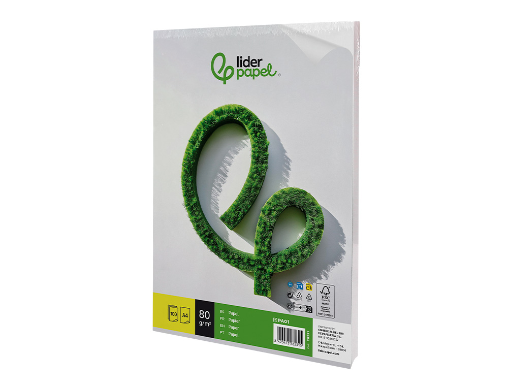PAPEL LIDERPAPEL A4 80G/M2 LISO PAQUETE DE 100 HOJAS