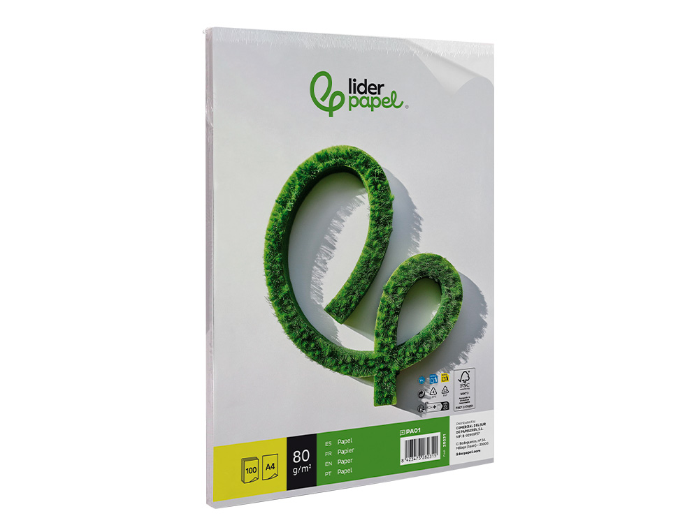 PAPEL LIDERPAPEL A4 80G/M2 LISO PAQUETE DE 100 HOJAS