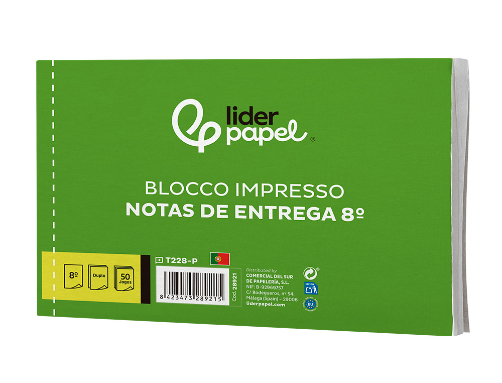 TALONARIO LIDERPAPEL ENTREGAS OCTAVO APAISADO 228 DUPLICADO -TEXTO EN PORTUGUES