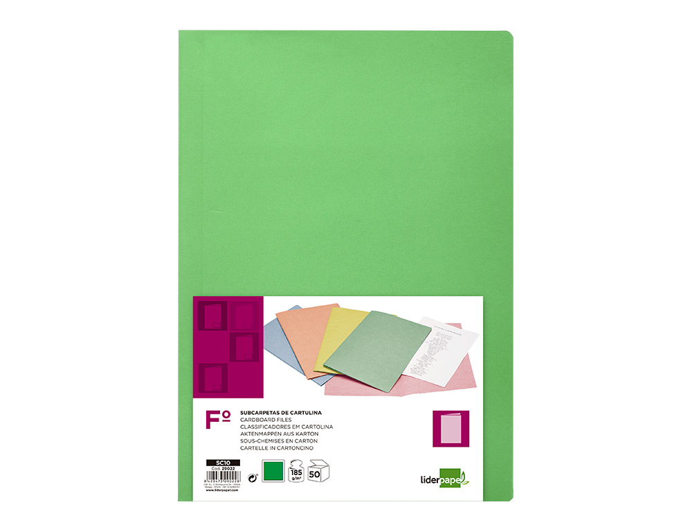 SUBCARPETA LIDERPAPEL FOLIO VERDE INTENSO 180G/M2