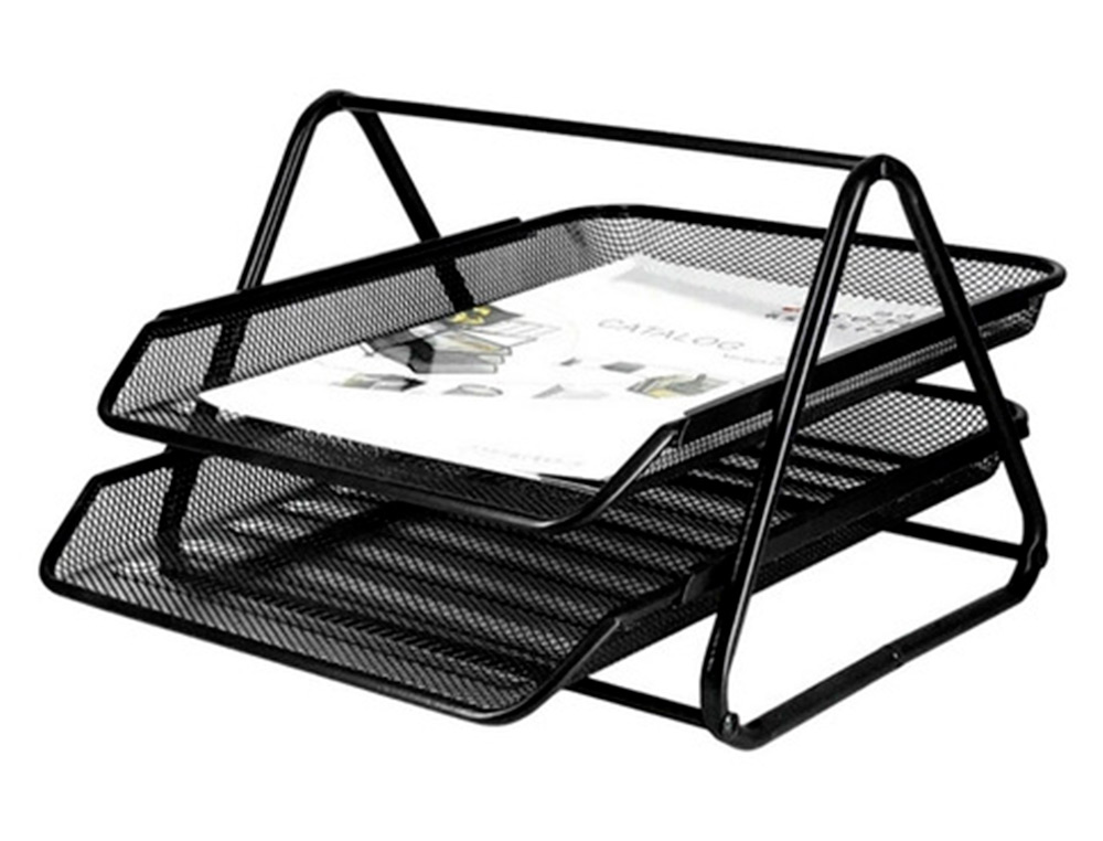BANDEJA SOBREMESA METALICA Q-CONNECT REJILLA GXA100 NEGRA 2 BANDEJAS MOVIBLES 300X185X350 MM