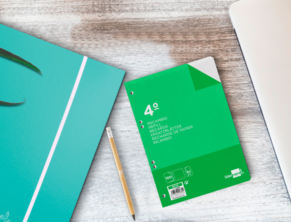 RECAMBIO LIDERPAPEL CUARTO 100 HOJAS 60G/M2 LISO SIN MARGEN 6 TALADROS