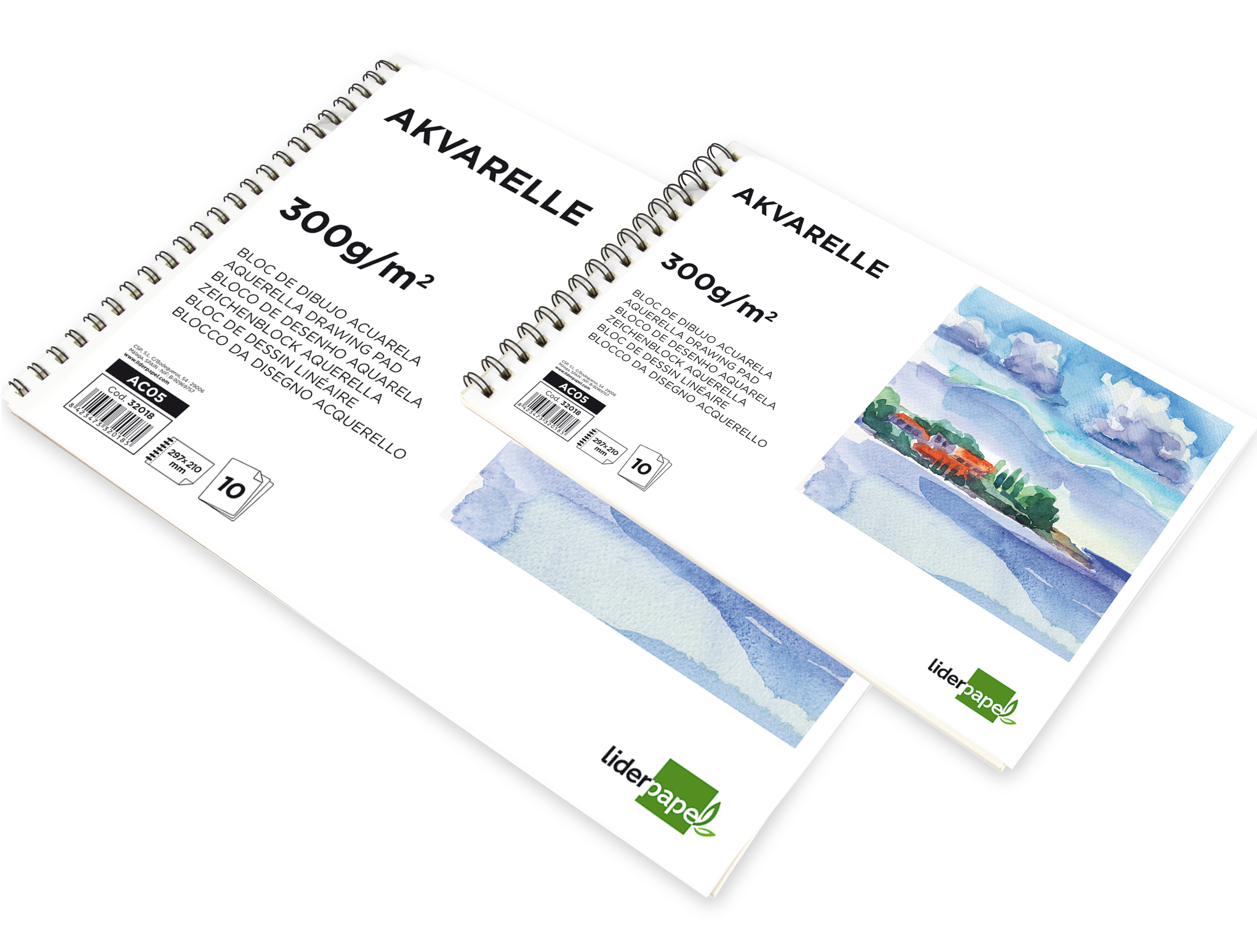 BLOC DIBUJO LIDERPAPEL ACUARELA ESPIRAL 297X420MM 10 HOJAS 300G/M2 SIN RECUADRO