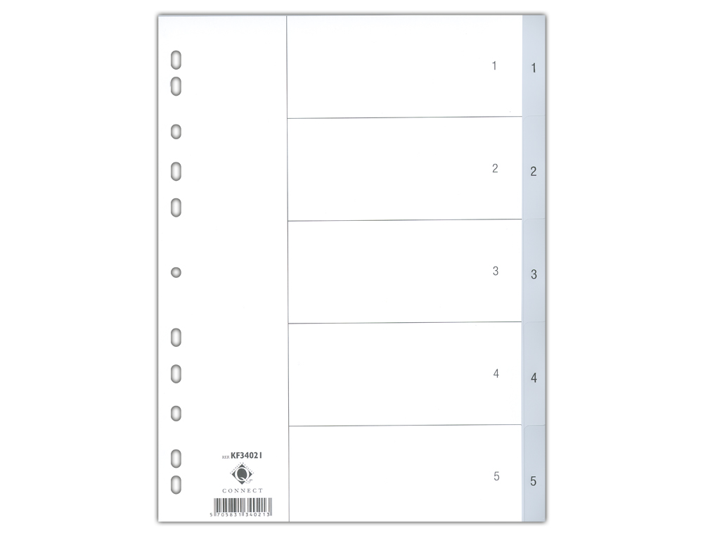 SEPARADOR NUMERICO Q-CONNECT PLASTICO 1-5 JUEGO DE 5 SEPARADORES DIN A4 MULTITALADRO