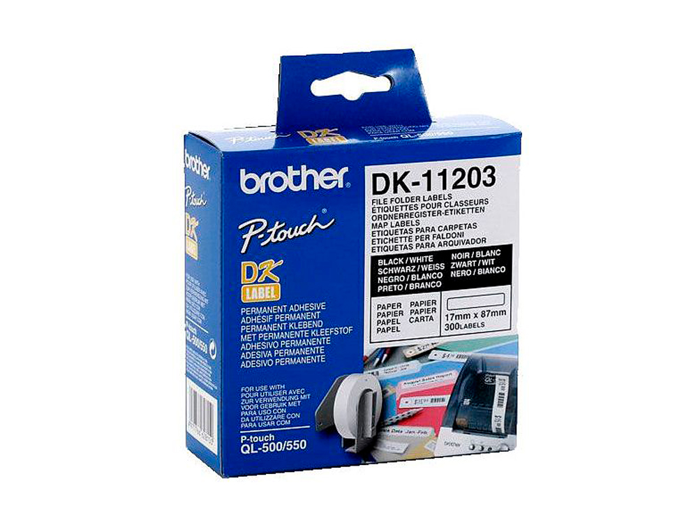 ETIQUETA ADHESIVA BROTHER DK11203 -TAMAO 17X87 MM PARA IMPRESORAS DE ETIQUETAS QL -300 ETIQUETAS-