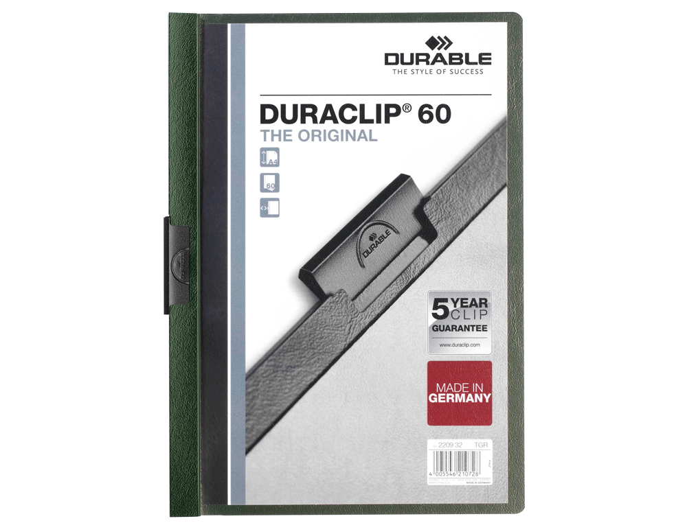 CARPETA DURACLIP DOSSIER PINZA LATERAL VERDE OSCURO CAPACIDAD 60 HOJAS