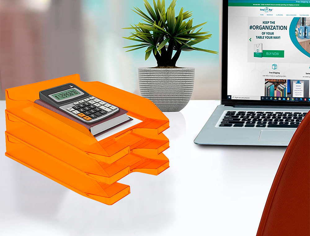 BANDEJA SOBREMESA PLASTICO Q-CONNECT NARANJA TRANSPARENTE 240X70X340 MM