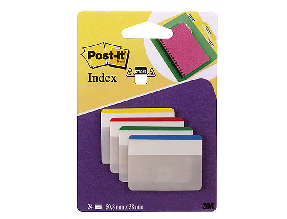 BANDERITAS SEPARADORAS RIGIDAS DISPENSADOR 4 COLORES POST-IT INDEX 686F-1 GRANDES 24 BANDERITAS