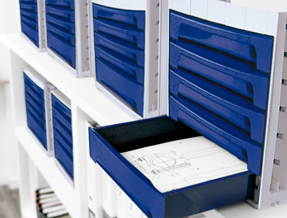 FICHERO CAJONES DE SOBREMESA ARCHIVO 2000 305X370X215 MM BANDEJA ORGANIZADORA SUPERIOR 5 CAJONES AZUL OPACO