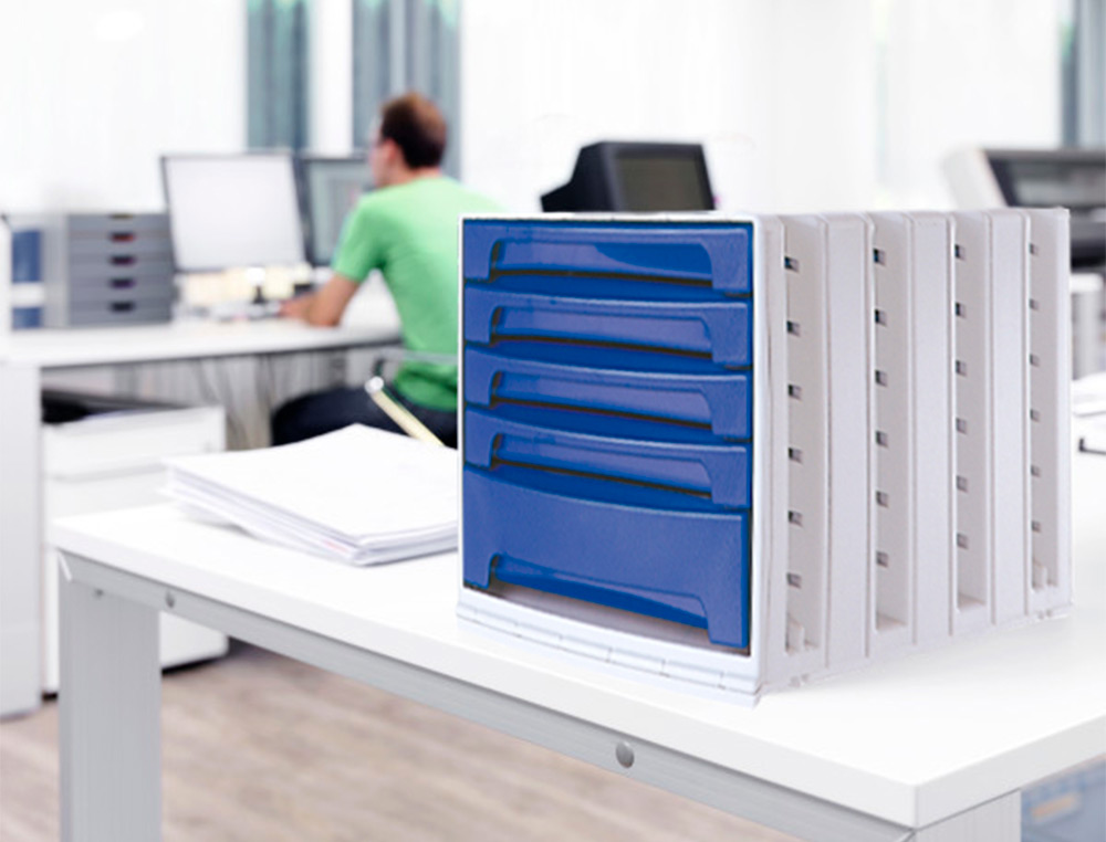 FICHERO CAJONES DE SOBREMESA ARCHIVO 2000 305X370X215 MM BANDEJA ORGANIZADORA SUPERIOR 5 CAJONES AZUL OPACO