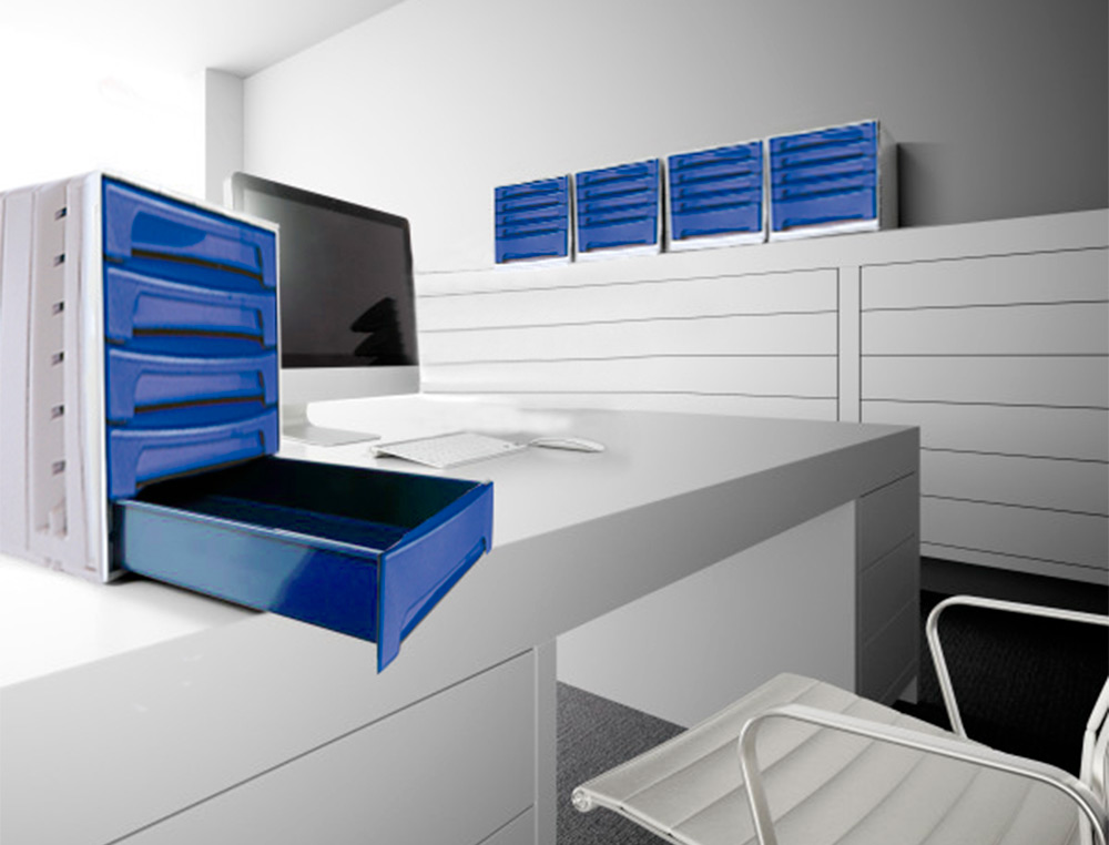 FICHERO CAJONES DE SOBREMESA ARCHIVO 2000 305X370X215 MM BANDEJA ORGANIZADORA SUPERIOR 5 CAJONES AZUL OPACO