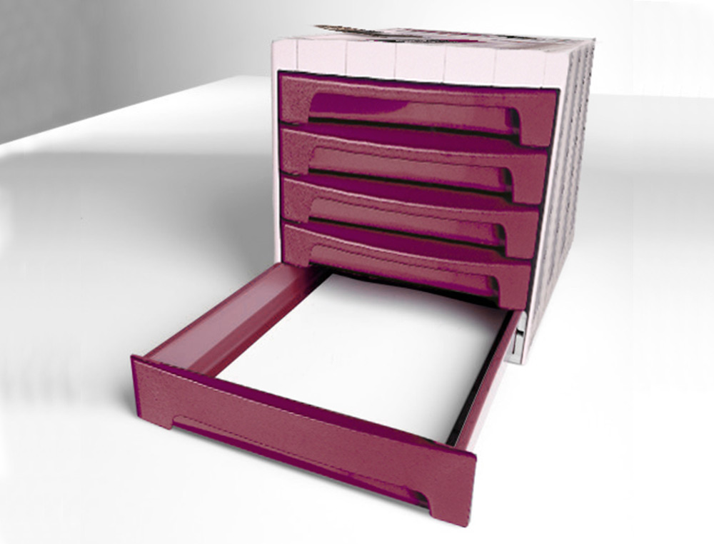 FICHERO CAJONES DE SOBREMESA ARCHIVO 2000 305X370X215 MM BANDEJA ORGANIZADORA SUPERIOR 5 CAJONES BURDEOS OPACO