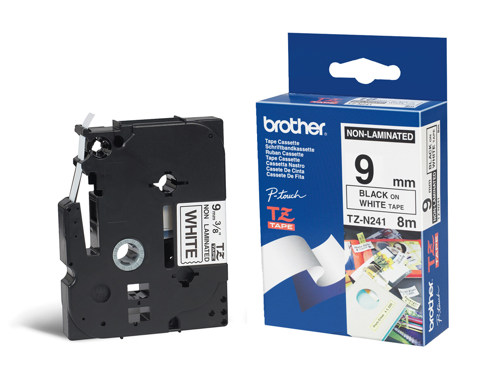 CINTA BROTHER TZEN231 NEGRO SOBRE BLANCO 9 MM NO LAMINADA