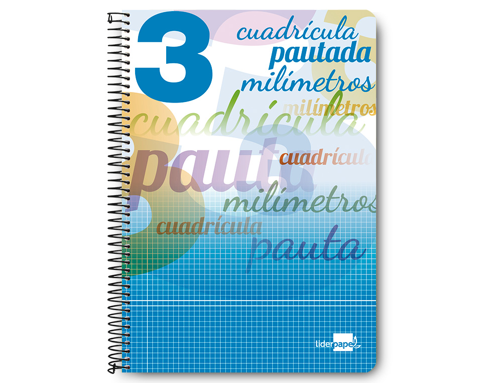 CUADERNO ESPIRAL LIDERPAPEL FOLIO PAUTAGUIA TAPA BLANDA 80H 75GR CUADRO PAUTADO 3MM CO N MARGEN COLORES SURTIDOS
