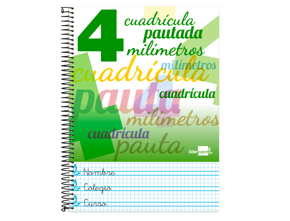 CUADERNO ESPIRAL LIDERPAPEL FOLIO PAUTAGUIA TAPA BLANDA 80H 75 GR CUADRO PAUTADO 4MM COLORES SURTIDOS