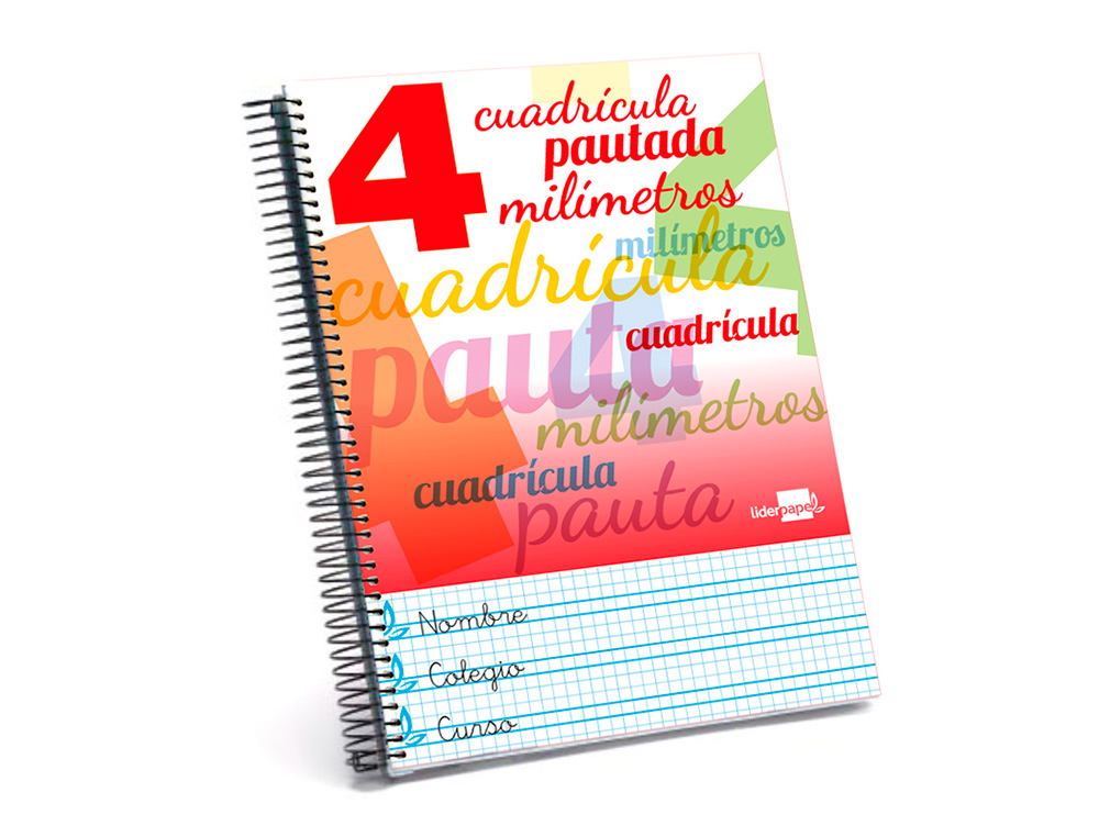 CUADERNO ESPIRAL LIDERPAPEL FOLIO PAUTAGUIA TAPA BLANDA 80H 75 GR CUADRO PAUTADO 4MM COLORES SURTIDOS