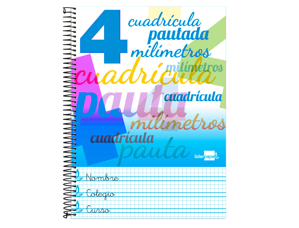CUADERNO ESPIRAL LIDERPAPEL FOLIO PAUTAGUIA TAPA BLANDA 80H 75 GR CUADRO PAUTADO 4MM COLORES SURTIDOS