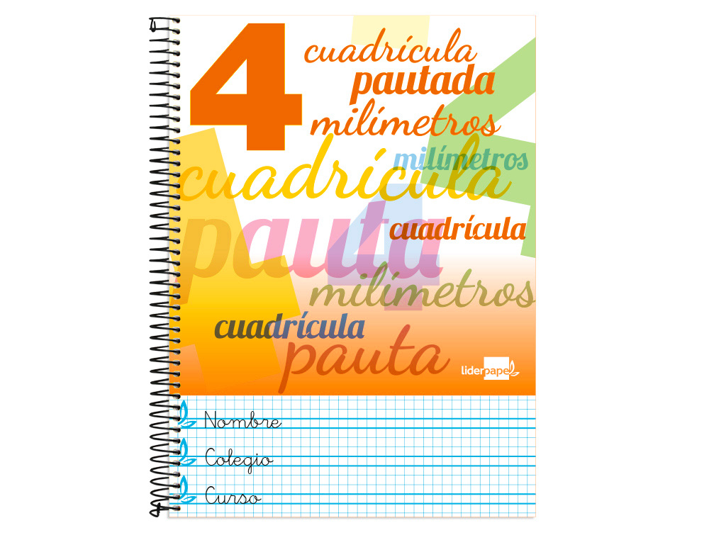 CUADERNO ESPIRAL LIDERPAPEL FOLIO PAUTAGUIA TAPA BLANDA 80H 75 GR CUADRO PAUTADO 4MM COLORES SURTIDOS
