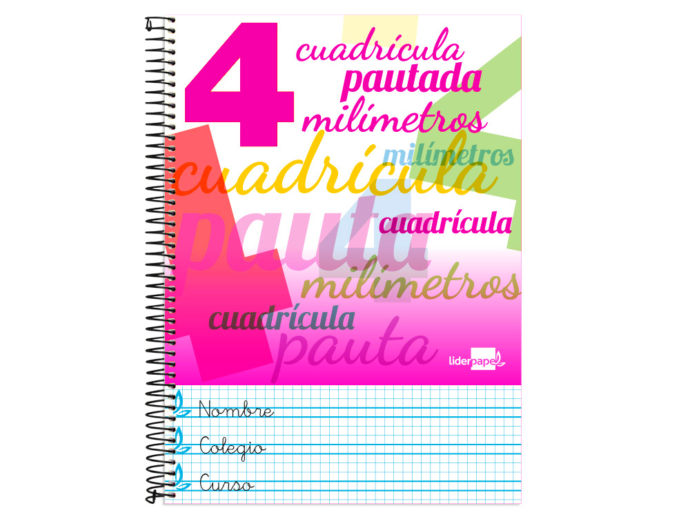 CUADERNO ESPIRAL LIDERPAPEL FOLIO PAUTAGUIA TAPA BLANDA 80H 75 GR CUADRO PAUTADO 4MM COLORES SURTIDOS