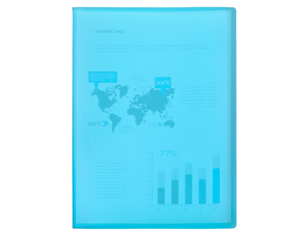 CARPETA LIDERPAPEL ESCAPARATE 47492 30 FUNDAS POLIPROPILENO DIN A4 AZUL TRANSLUCIDO