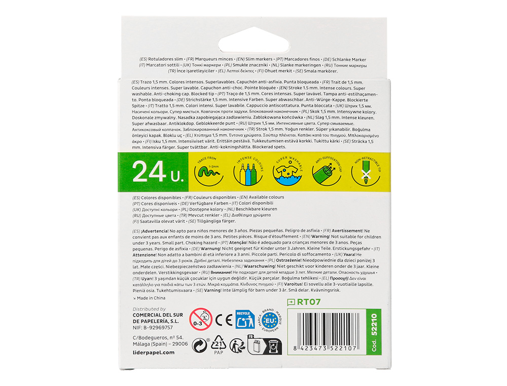 ROTULADOR LIDERPAPEL SLIM CAJA DE 24 UNIDADES COLORES SURTIDOS