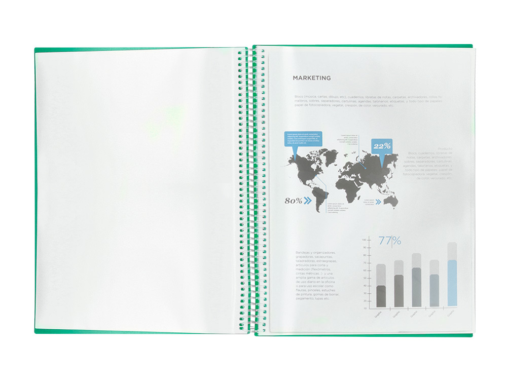 CARPETA LIDERPAPEL ESCAPARATE CON ESPIRAL 10 FUNDAS POLIPROPILENO DIN A4 VERDE