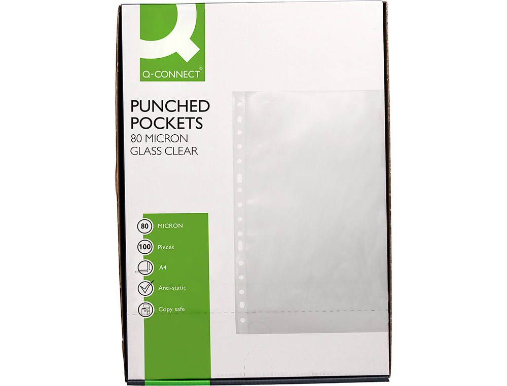 FUNDA MULTITALADRO Q-CONNECT DIN A4 80 MC CRISTAL CAJA DE 100 UNIDADES