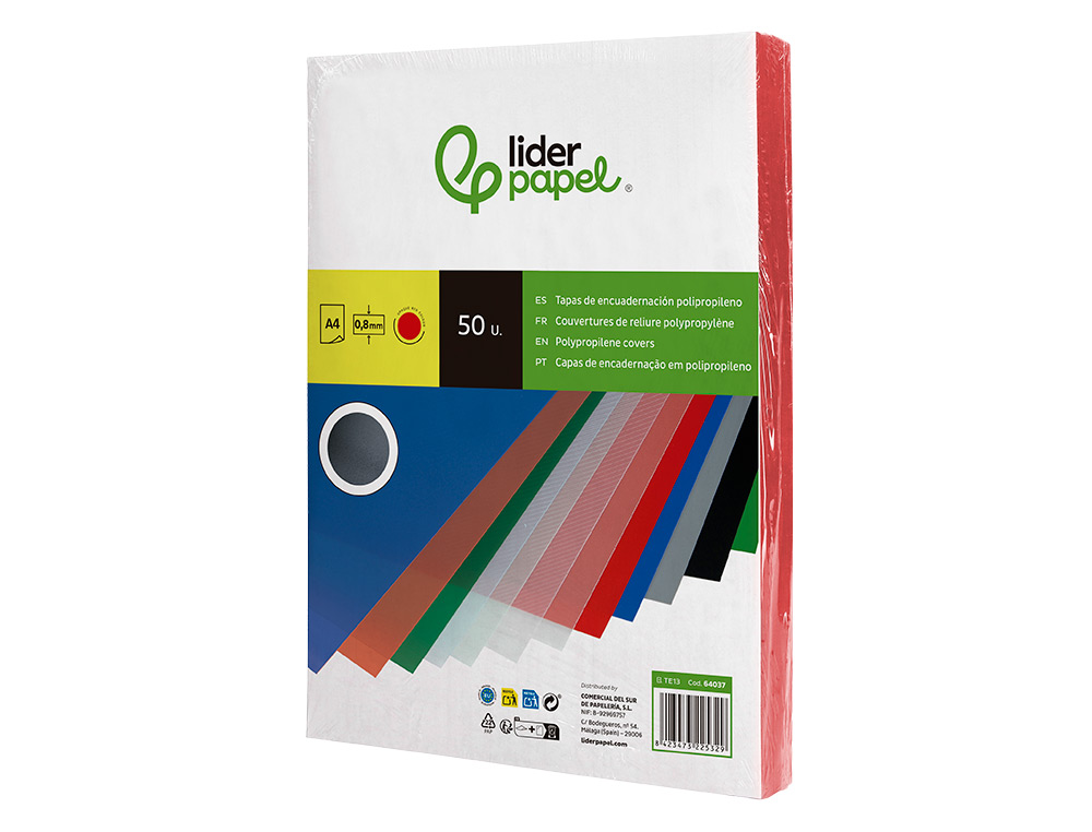 TAPA ENCUADERNACION LIDERPAPEL POLIPROPILENO A4 0.8MM ROJO OPACO PAQUETE DE 50 UNIDADES