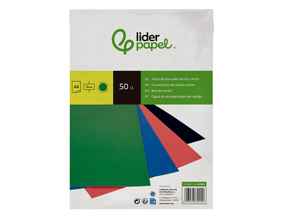 TAPA ENCUADERNACION LIDERPAPEL CARTON A4 1MM VERDE PAQUETE DE 50 UNIDADES