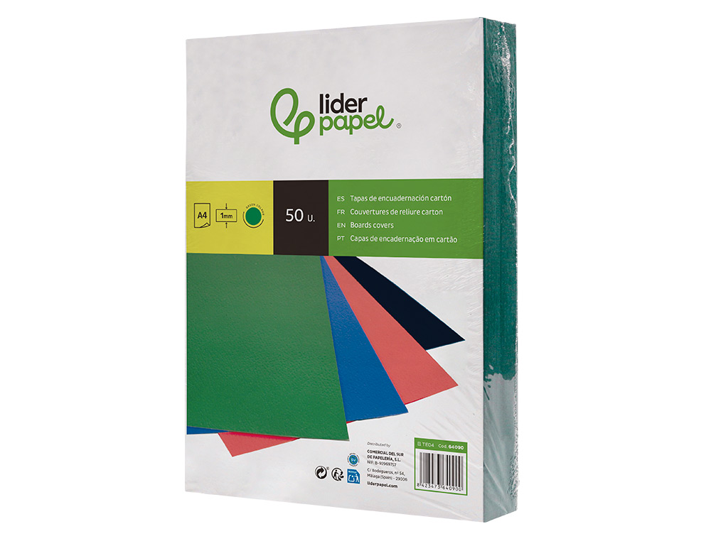 TAPA ENCUADERNACION LIDERPAPEL CARTON A4 1MM VERDE PAQUETE DE 50 UNIDADES