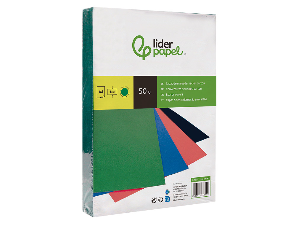 TAPA ENCUADERNACION LIDERPAPEL CARTON A4 1MM VERDE PAQUETE DE 50 UNIDADES