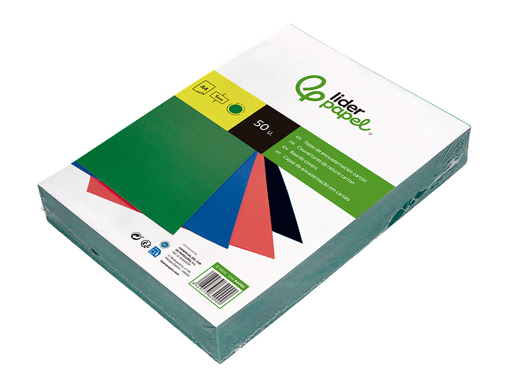 TAPA ENCUADERNACION LIDERPAPEL CARTON A4 1MM VERDE PAQUETE DE 50 UNIDADES