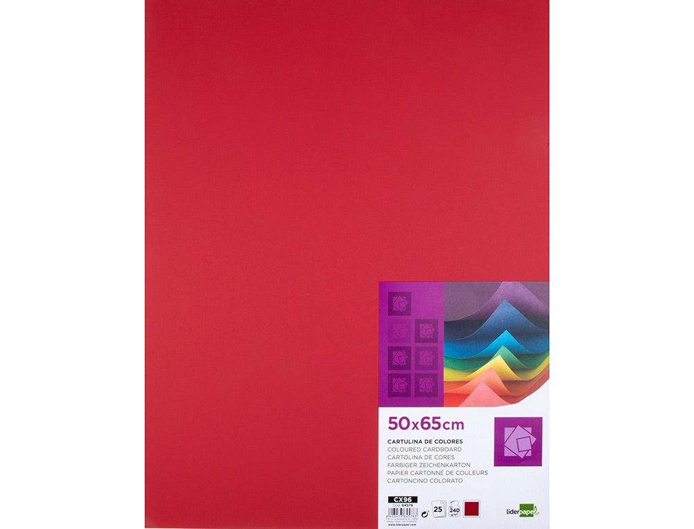 CARTULINA LIDERPAPEL 50X65 CM 240G/M2 ROJO NAVIDAD PAQUETE DE 25 HOJAS
