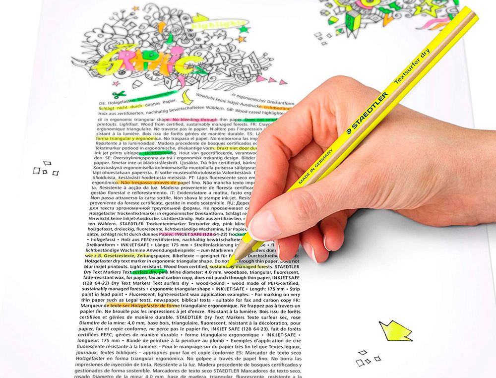 LAPICES FLUORESCENTE STAEDTLER TEXTSURFER DRY AMARILLO CAJA DE 12 UNIDADES