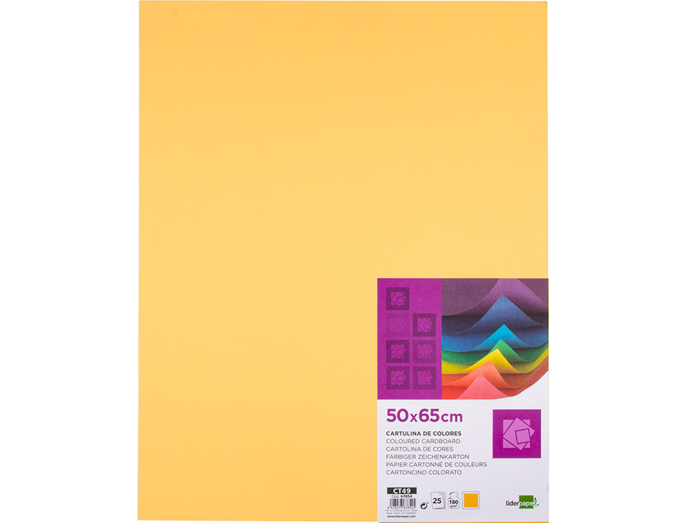 CARTULINA LIDERPAPEL 50X65 CM 180 GR ORO PAQUETE DE 25 HOJAS