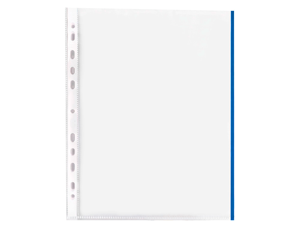 FUNDA MULTITALADRO Q-CONNECT DIN A4 70 MC PP CRISTAL CON BORDE AZUL BOLSA DE 10 UNIDADES