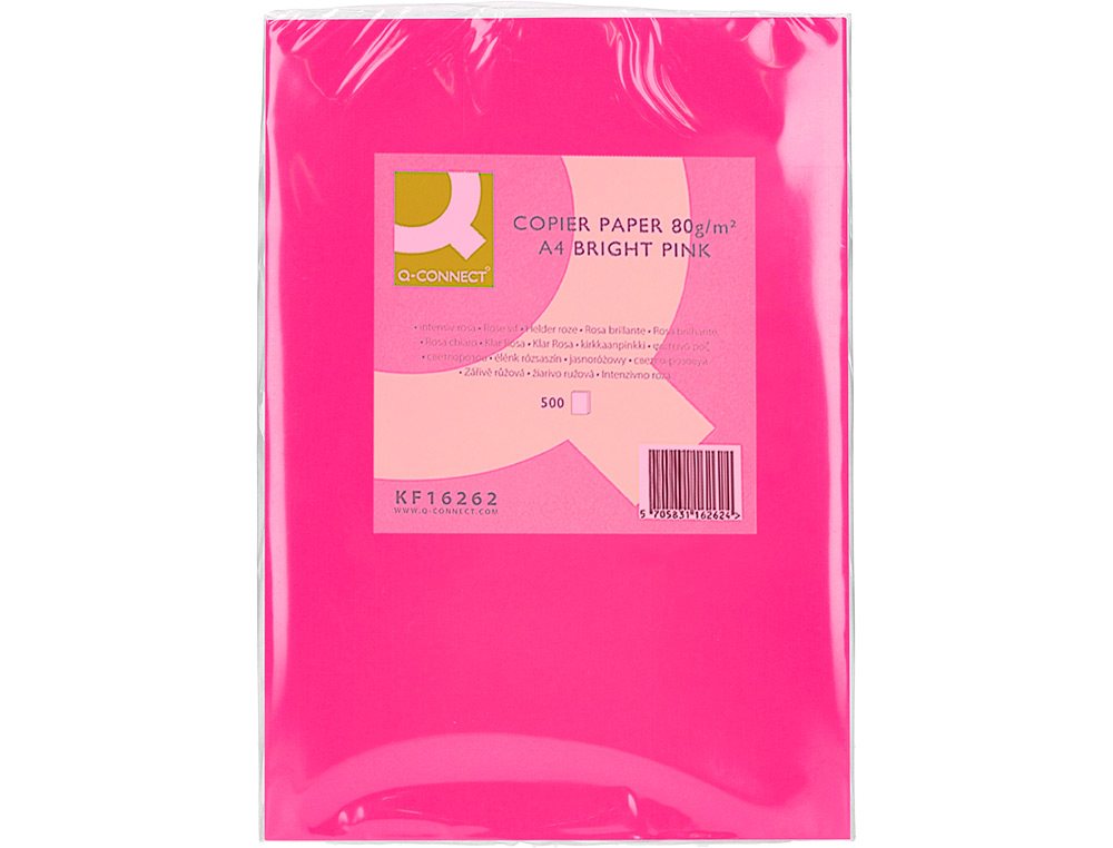 PAPEL COLOR Q-CONNECT DIN A4 80GR ROSA INTENSO PAQUETE DE 500 HOJAS