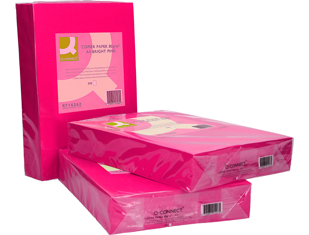 PAPEL COLOR Q-CONNECT DIN A4 80GR ROSA INTENSO PAQUETE DE 500 HOJAS