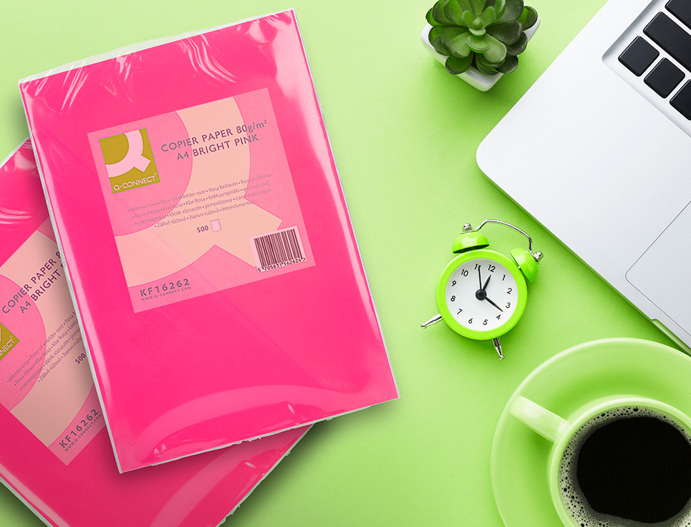 PAPEL COLOR Q-CONNECT DIN A4 80GR ROSA INTENSO PAQUETE DE 500 HOJAS