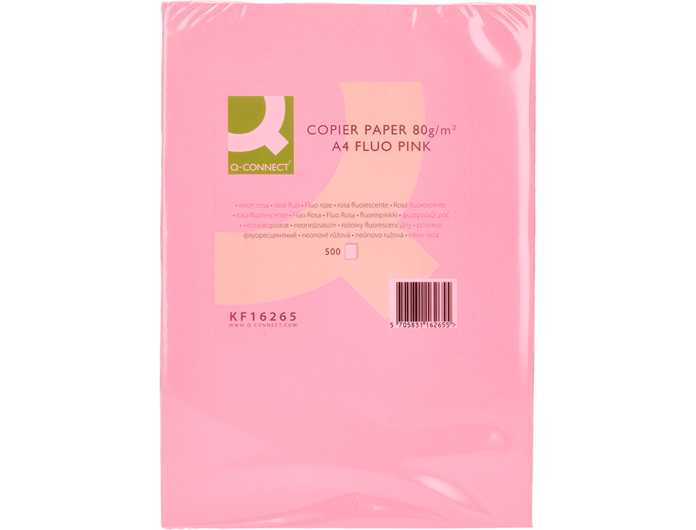 PAPEL COLOR Q-CONNECT DIN A4 80GR ROSA NEON PAQUETE DE 500 HOJAS