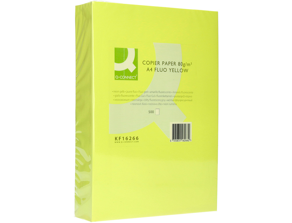 PAPEL COLOR Q-CONNECT DIN A4 80GR AMARILLO NEON PAQUETE DE 500 HOJAS