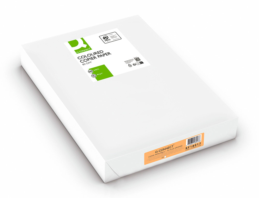 PAPEL COLOR Q-CONNECT DIN A3 80GR NARANJA NEON PAQUETE DE 500 HOJAS