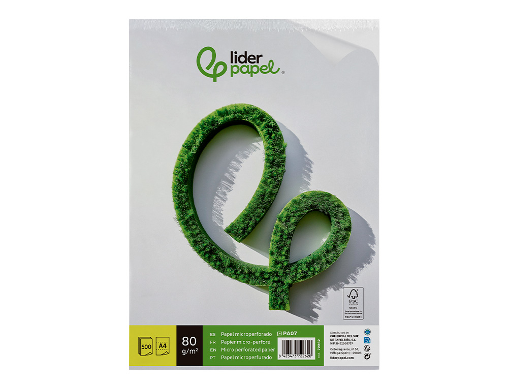 PAPEL LIDERPAPEL A4 80G/M2 LISO MICROPERFORADO EN TRES PARTES IGUALES PAQUETE DE 500 HOJAS