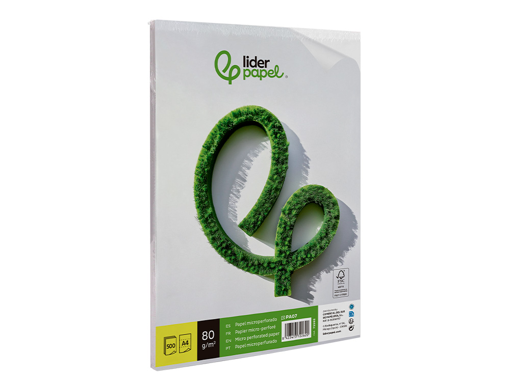 PAPEL LIDERPAPEL A4 80G/M2 LISO MICROPERFORADO EN TRES PARTES IGUALES PAQUETE DE 500 HOJAS