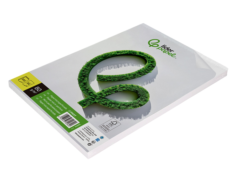 PAPEL LIDERPAPEL A4 80G/M2 LISO MICROPERFORADO EN TRES PARTES IGUALES PAQUETE DE 500 HOJAS