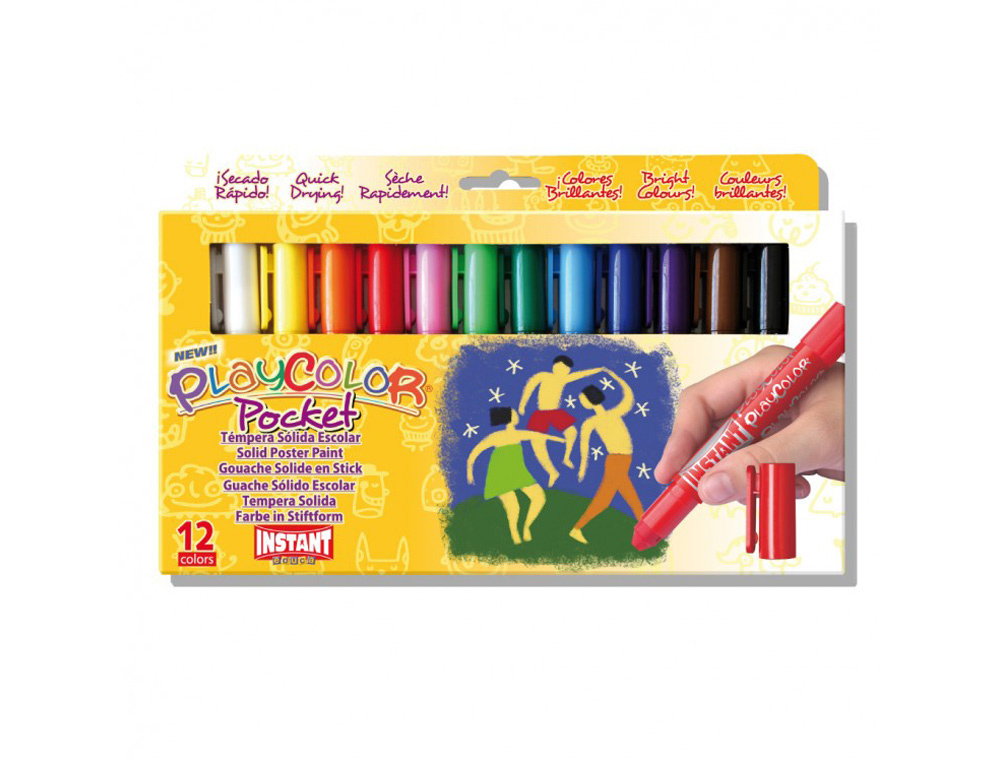 TEMPERA SOLIDA EN BARRA PLAYCOLOR POCKET ESCOLAR CAJA DE 12 COLORES SURTIDOS