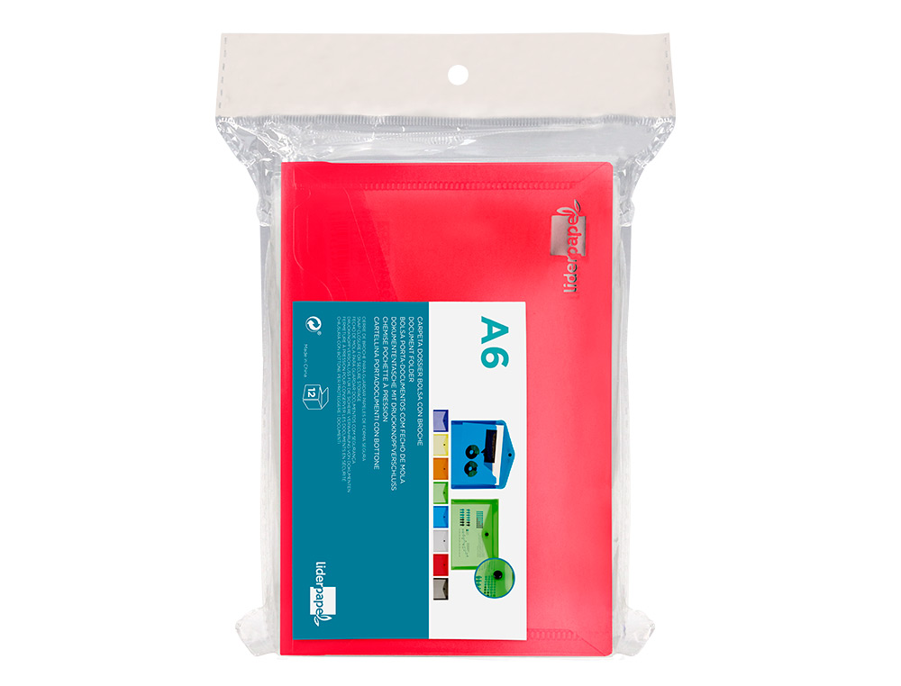 CARPETA LIDERPAPEL DOSSIER BROCHE POLIPROPILENO DIN A6 ROJO TRANSPARENTE