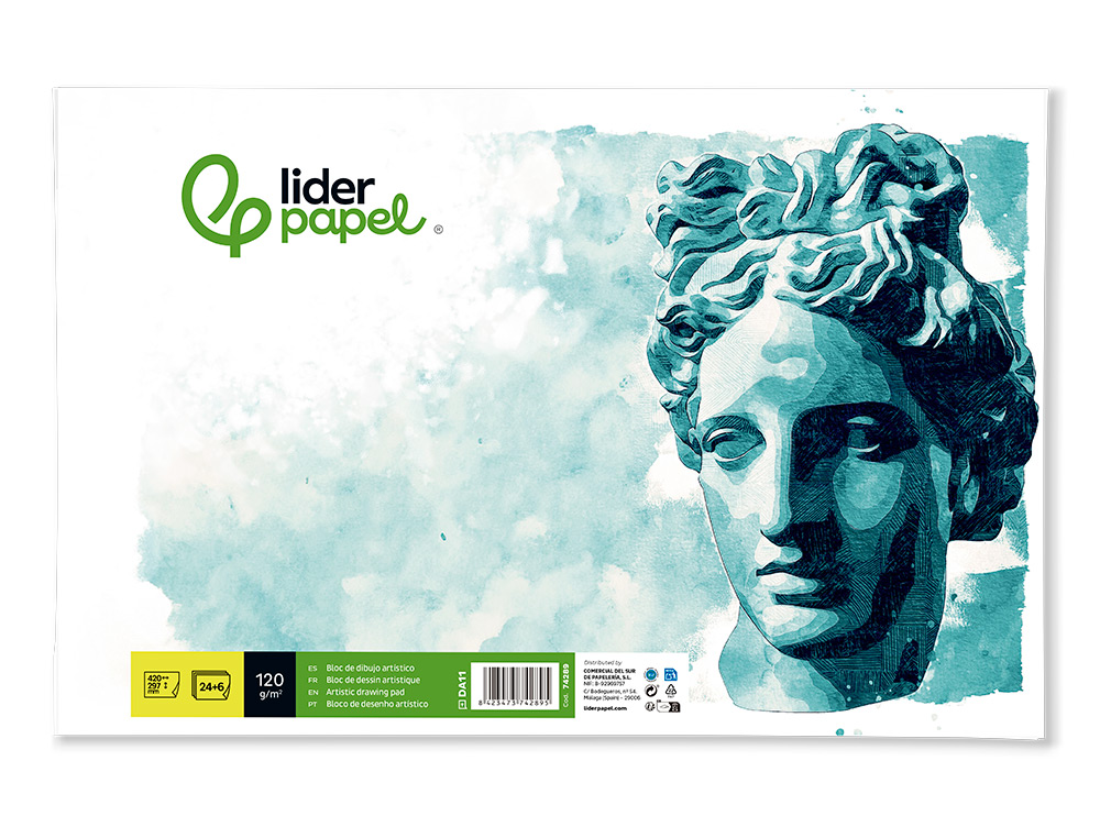 BLOC DIBUJO LIDERPAPEL ARTISTICO ENCOLADO 297X420 MM 30 HOJAS 120G/M2 SIN RECUADRO